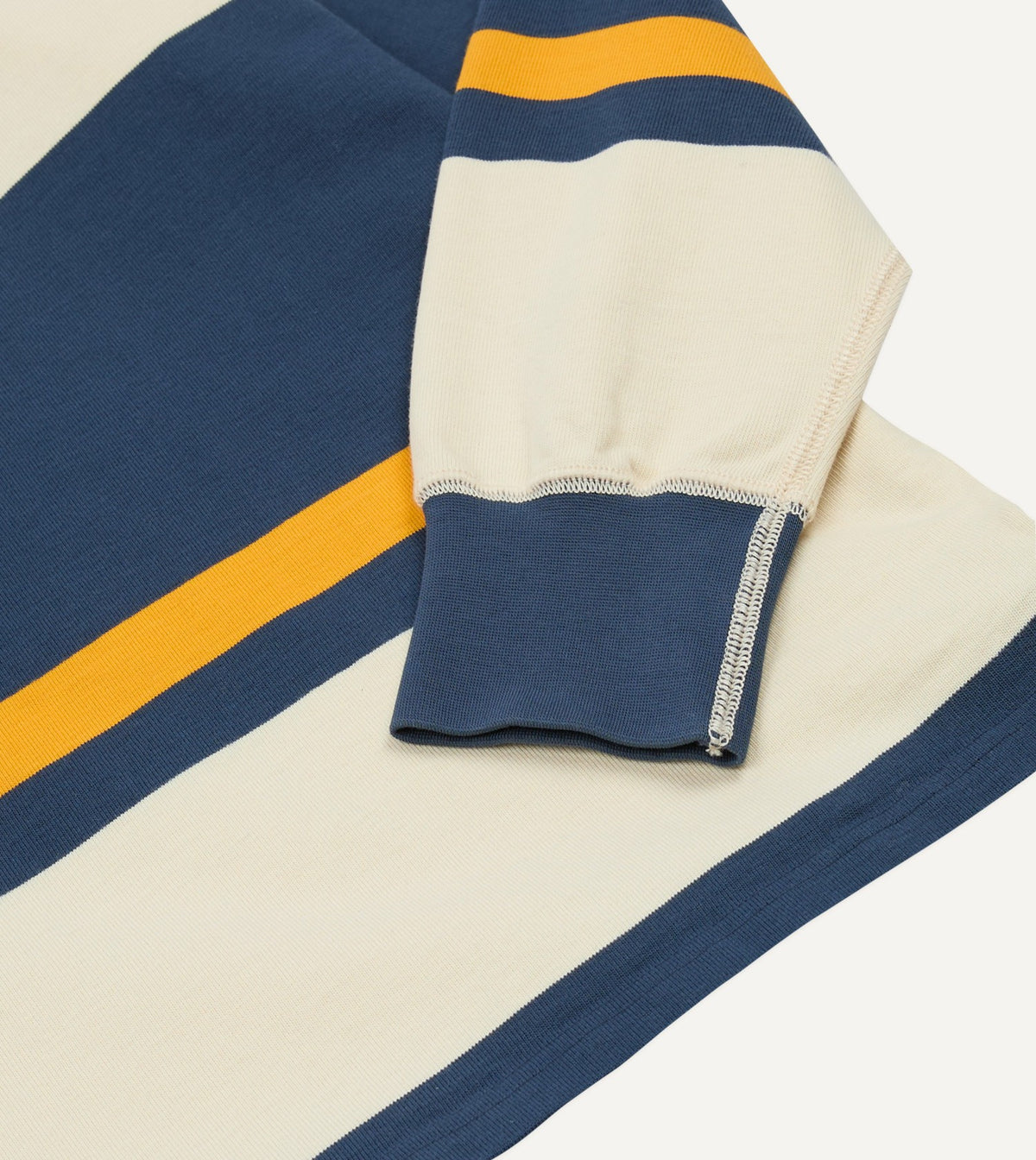 Drake's Navy and Yellow Stripe Cotton Quarter Zip Rugby Shirt