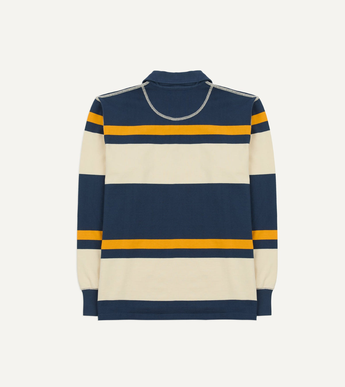Drake's Navy and Yellow Stripe Cotton Quarter Zip Rugby Shirt