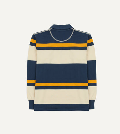 Drake's Navy and Yellow Stripe Cotton Quarter Zip Rugby Shirt