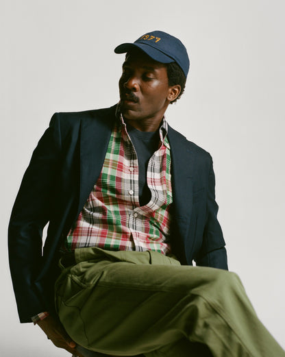 Drake's Green and Burgundy Madras Check Cotton Button-Down Shirt