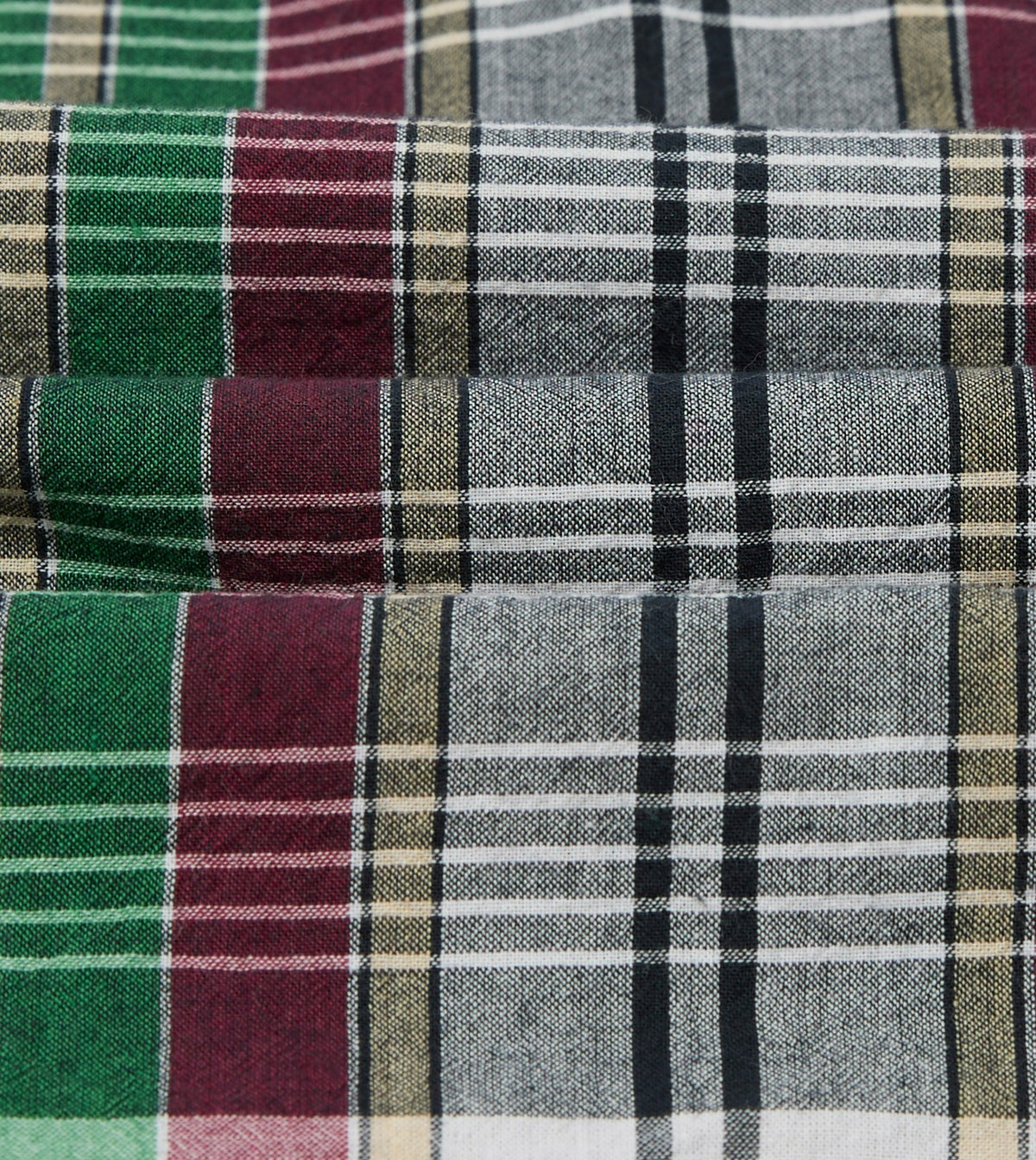 Drake's Green and Burgundy Madras Check Cotton Button-Down Shirt