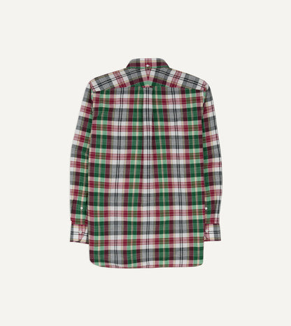 Drake's Green and Burgundy Madras Check Cotton Button-Down Shirt