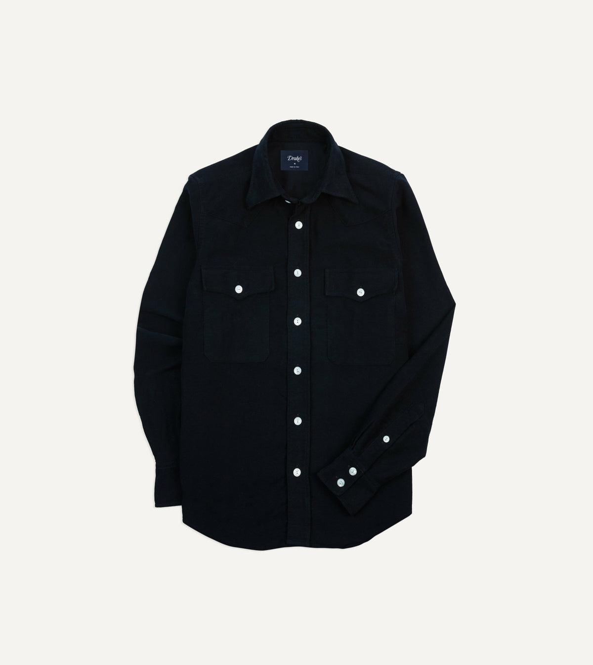 Drake's Navy Moleskin Two-Pocket Western Shirt