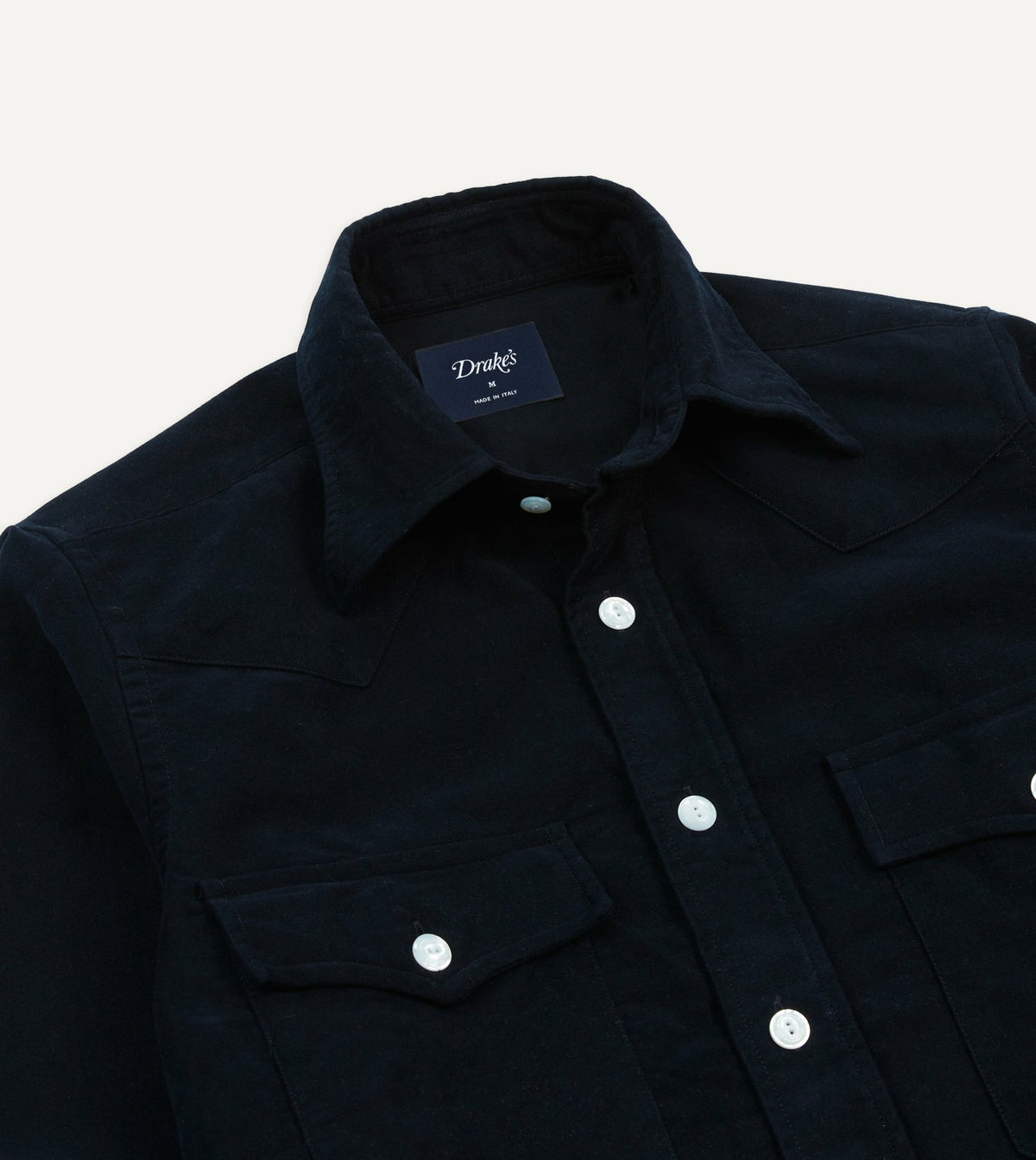 Drake's Navy Moleskin Two-Pocket Western Shirt