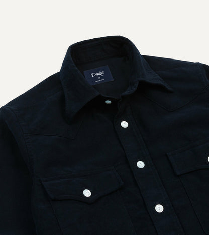 Drake's Navy Moleskin Two-Pocket Western Shirt