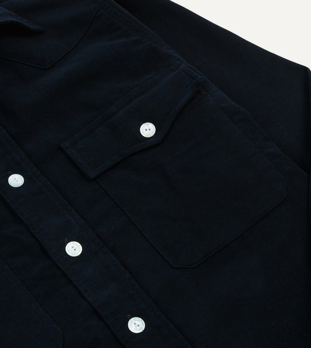 Drake's Navy Moleskin Two-Pocket Western Shirt