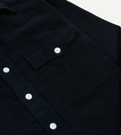 Drake's Navy Moleskin Two-Pocket Western Shirt