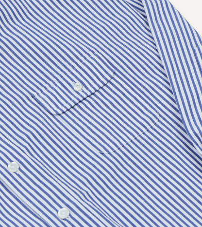 Drake's Blue and White Stripe Button-Down Collar Fob Pocket Shirt