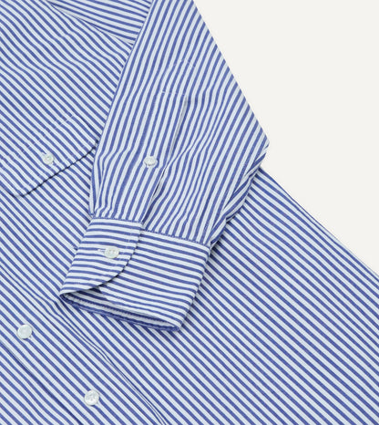 Drake's Blue and White Stripe Button-Down Collar Fob Pocket Shirt