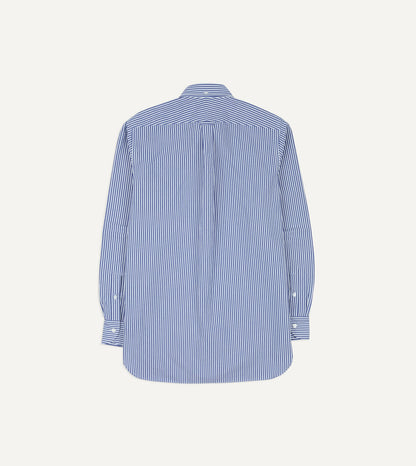 Drake's Blue and White Stripe Button-Down Collar Fob Pocket Shirt