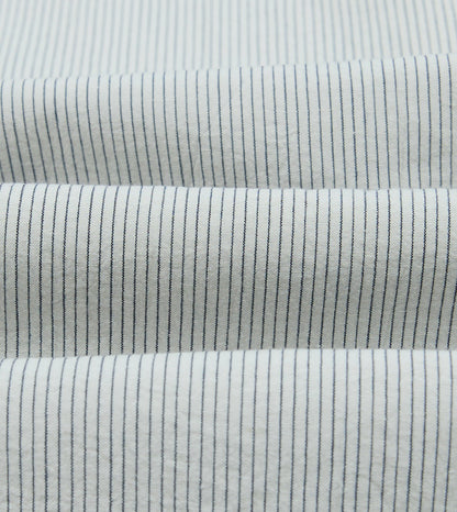 Drake's White and Navy Stripe Cotton Mandarin Collar Shirt