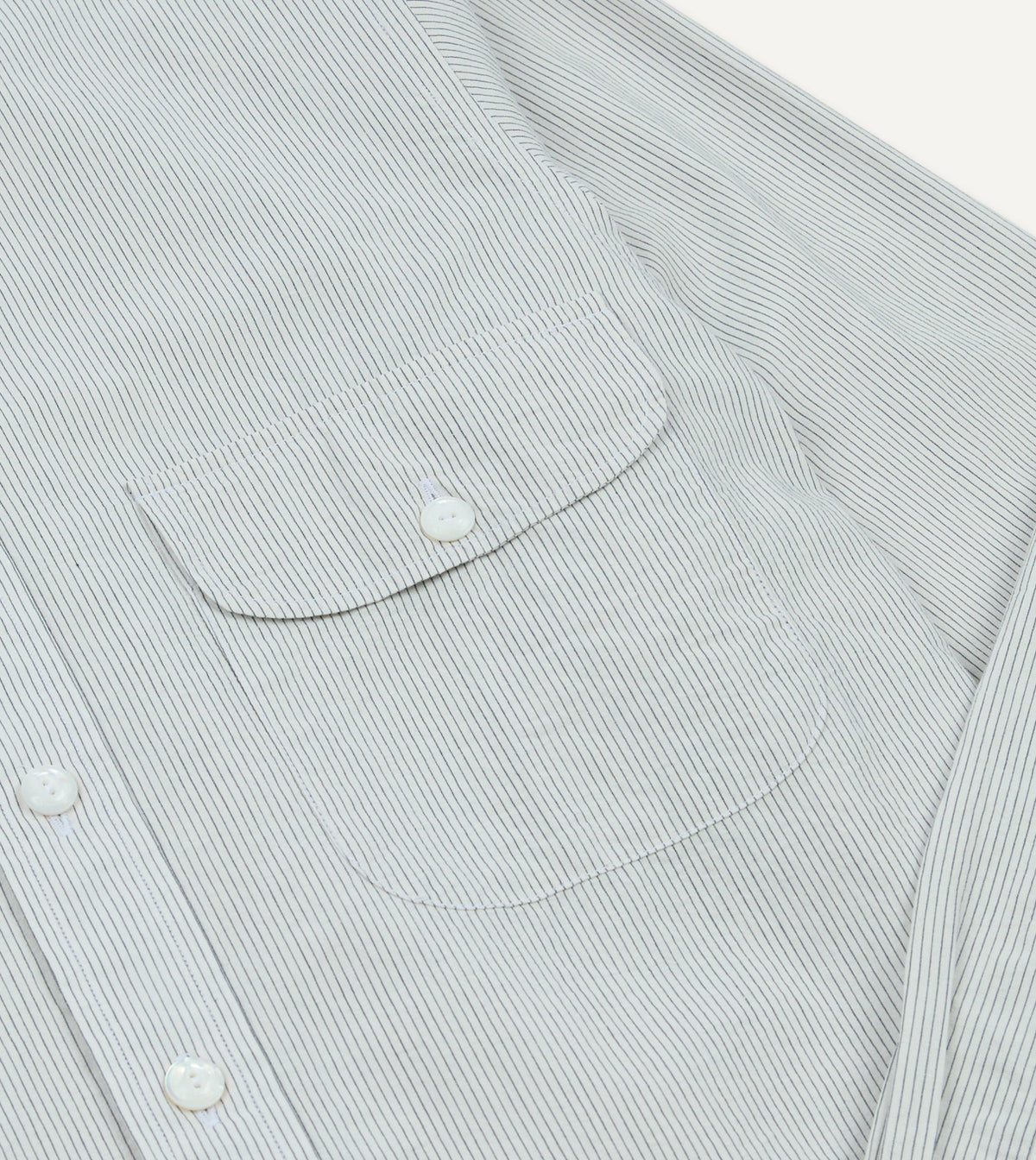 Drake's White and Navy Stripe Cotton Mandarin Collar Shirt