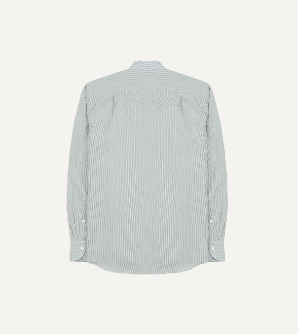 Drake's White and Navy Stripe Cotton Mandarin Collar Shirt