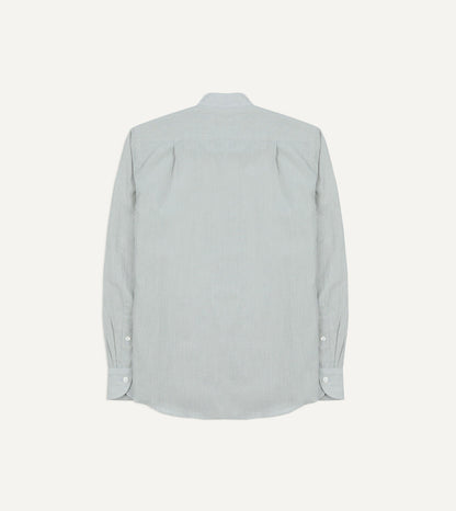 Drake's White and Navy Stripe Cotton Mandarin Collar Shirt