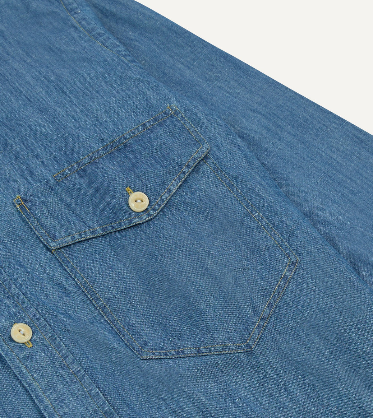 Drake's Stone Wash Cotton-Linen Long Point Collar Work Shirt