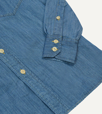 Drake's Stone Wash Cotton-Linen Long Point Collar Work Shirt
