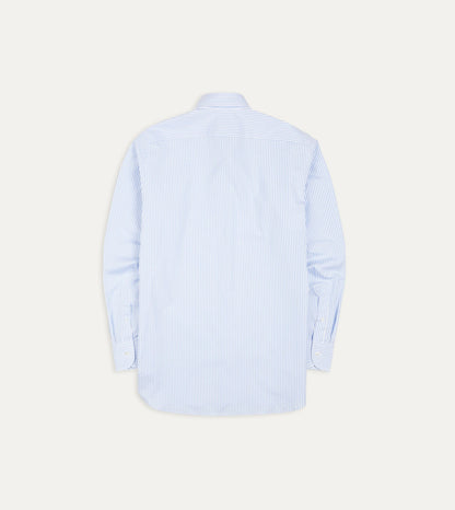 Drake's Sky Blue and White Bengal Stripe Spread Collar Cotton Poplin Shirt