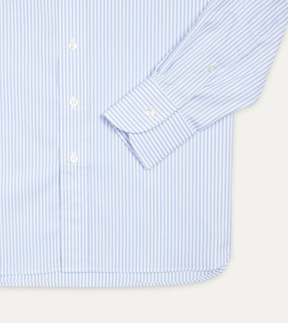 Drake's Sky Blue and White Bengal Stripe Spread Collar Cotton Poplin Shirt