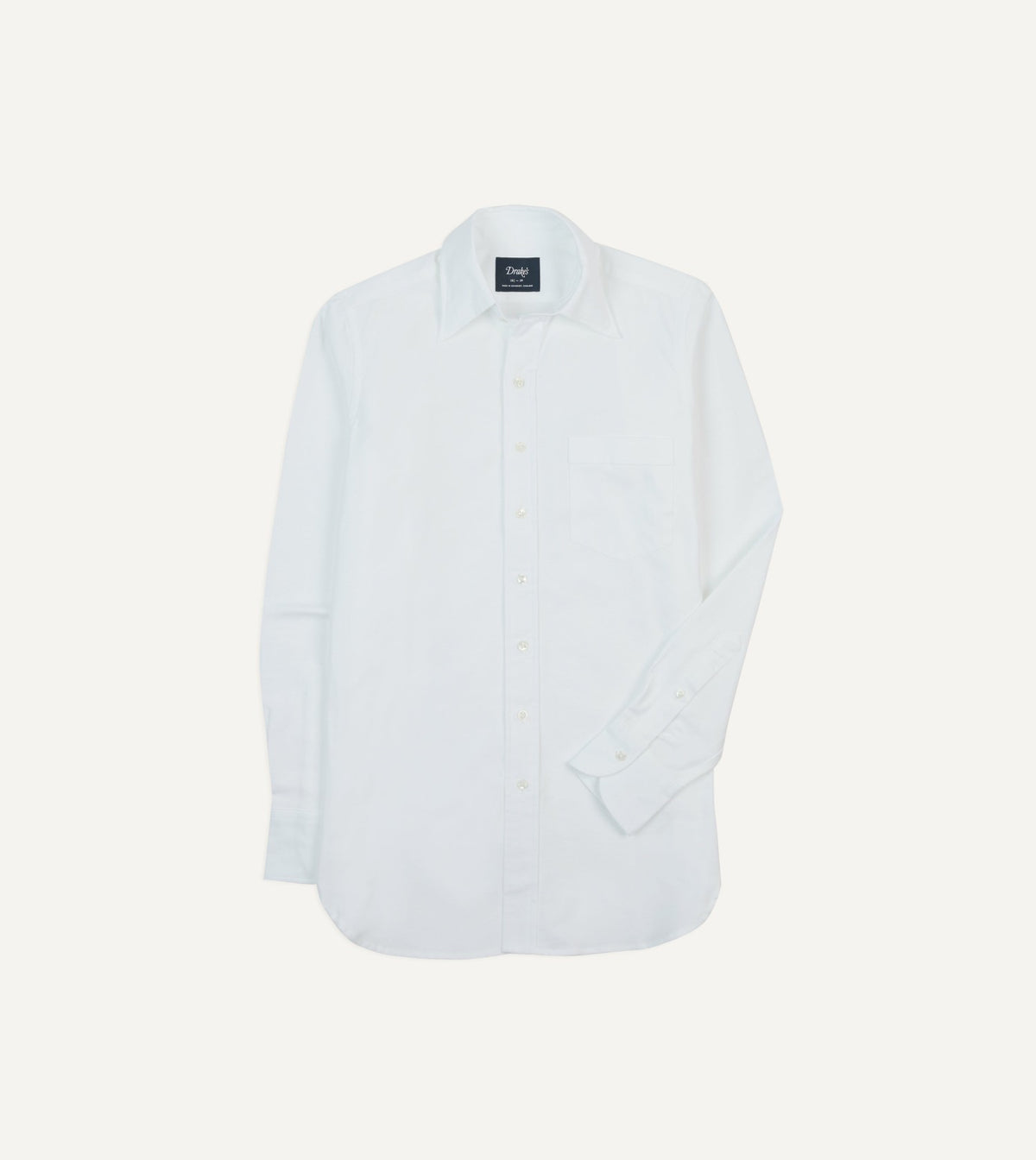 Drake's White Cotton Oxford Cloth Long Point Collar Shirt