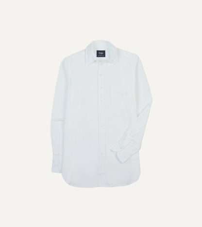 Drake's White Cotton Oxford Cloth Long Point Collar Shirt