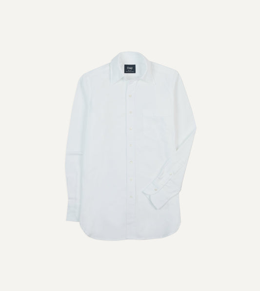 Drake's White Cotton Oxford Cloth Long Point Collar Shirt