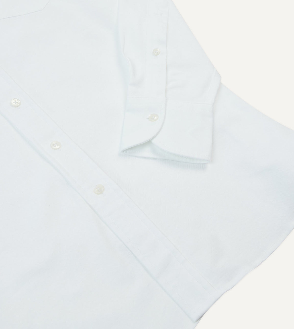Drake's White Cotton Oxford Cloth Long Point Collar Shirt