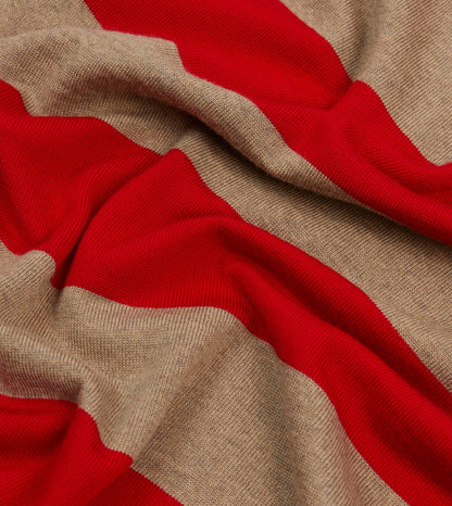Drake's Red and Tan Block Stripe Knitted Rugby Shirt