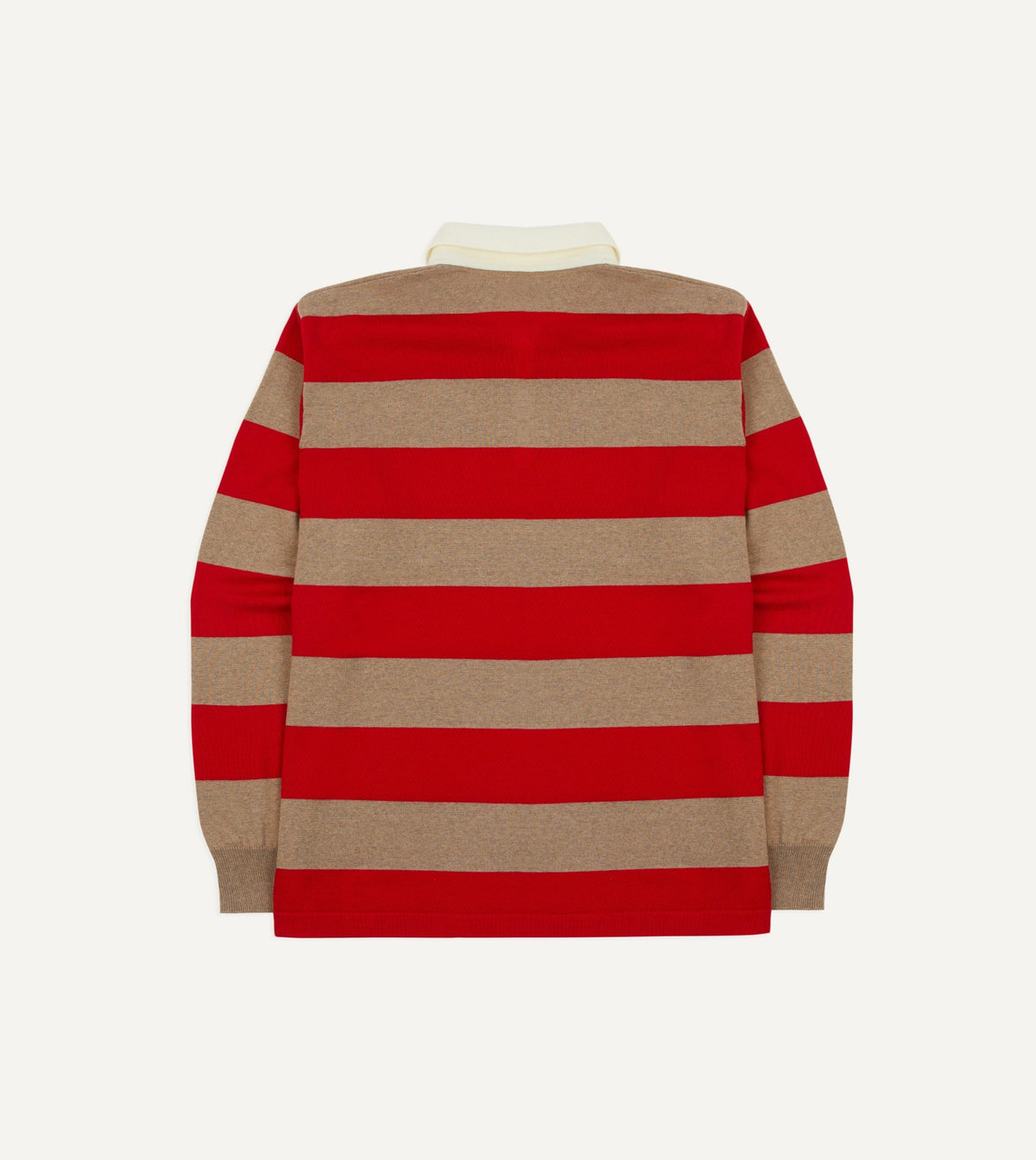 Drake's Red and Tan Block Stripe Knitted Rugby Shirt