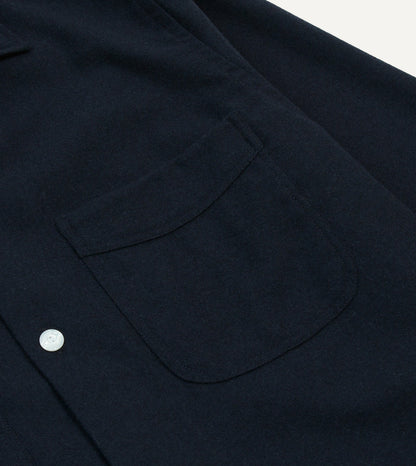 Drake's Navy Wool Four-Pocket Camp Collar Work Shirt