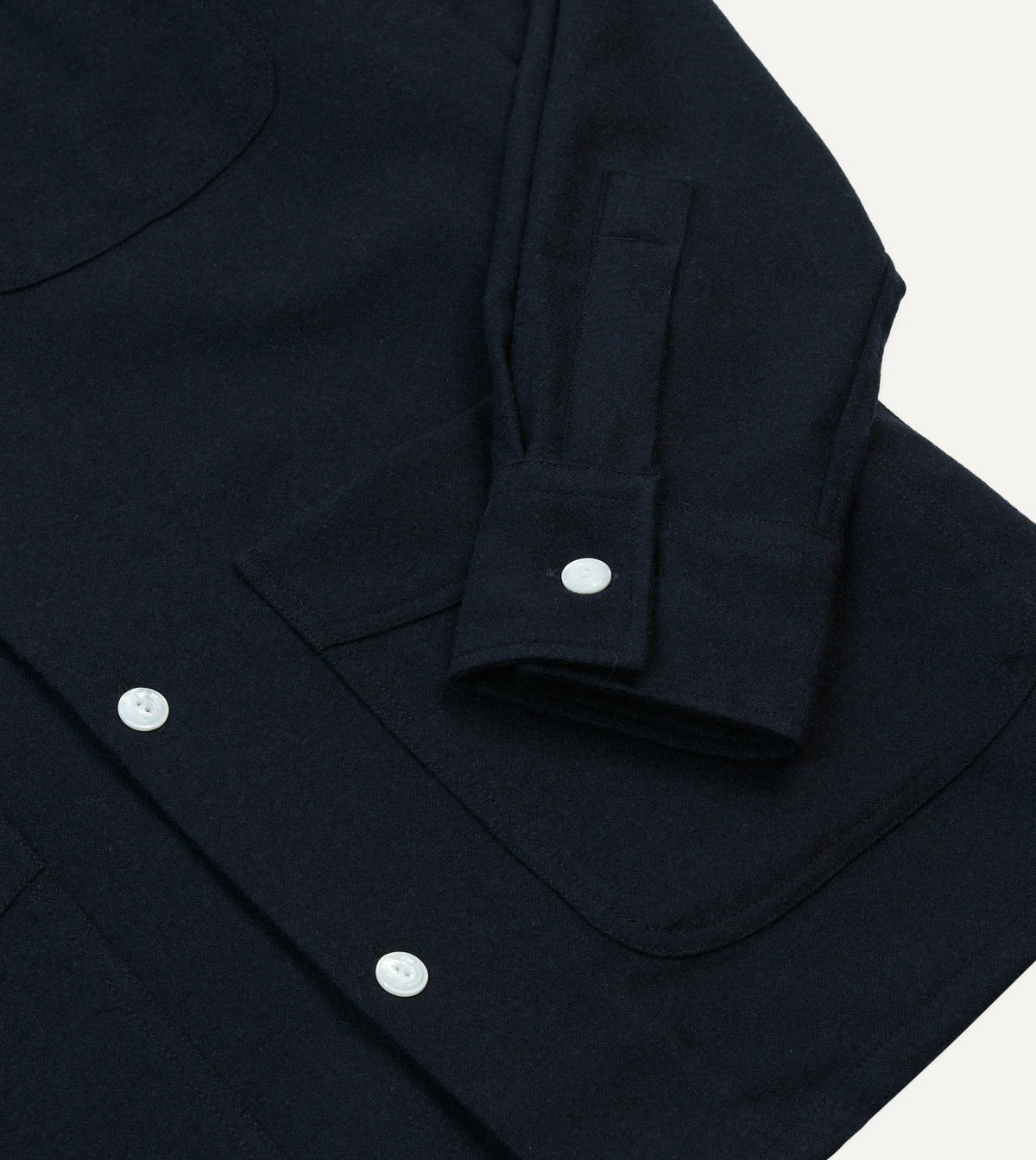 Drake's Navy Wool Four-Pocket Camp Collar Work Shirt