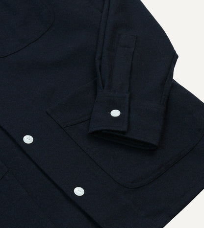 Drake's Navy Wool Four-Pocket Camp Collar Work Shirt