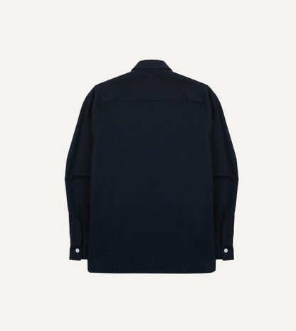 Drake's Navy Wool Four-Pocket Camp Collar Work Shirt