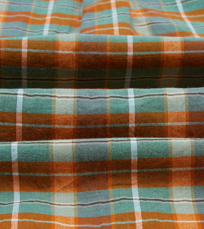 Drake's Orange and Blue Madras Check Cotton Button-Down Shirt