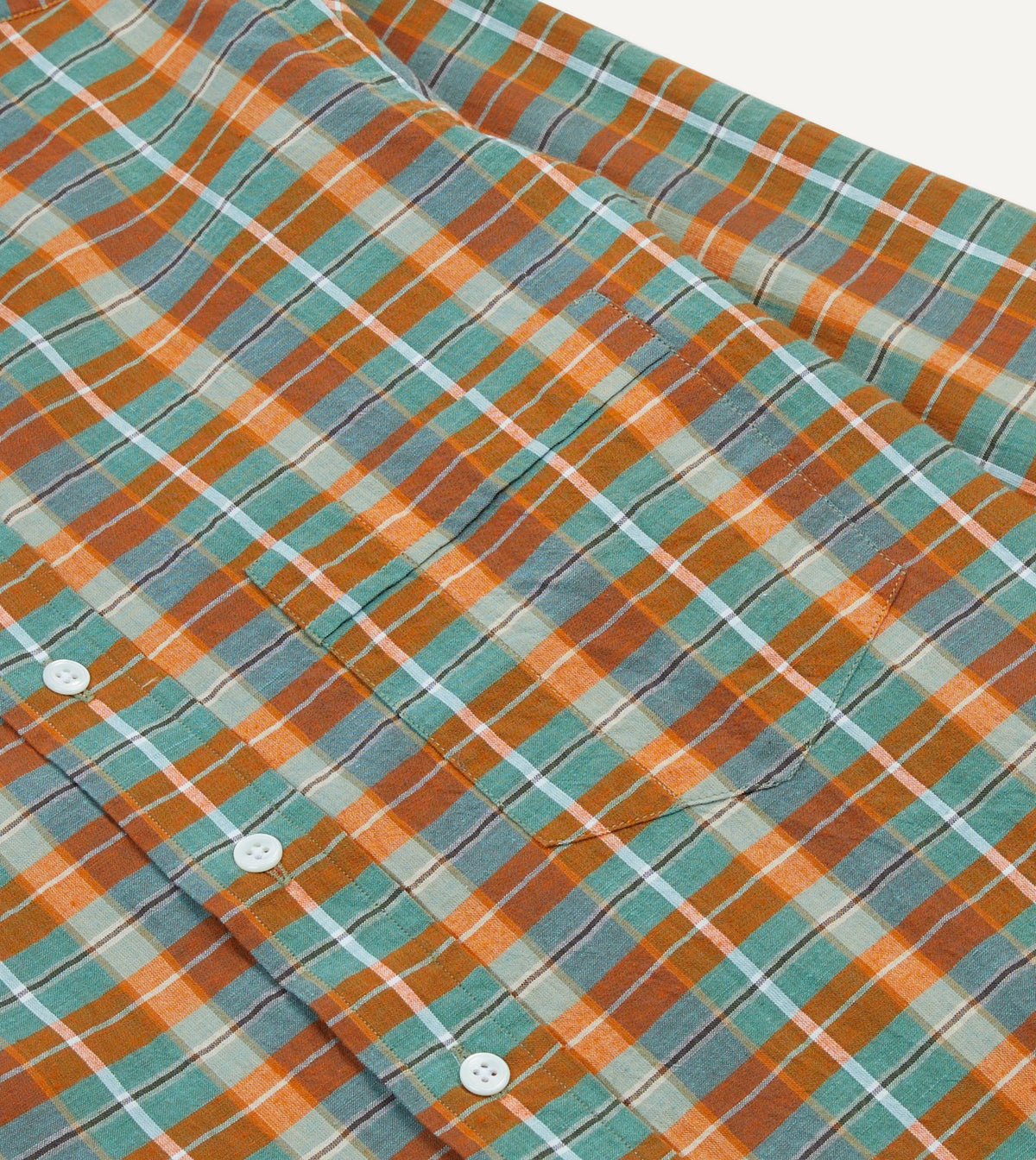 Drake's Orange and Blue Madras Check Cotton Button-Down Shirt