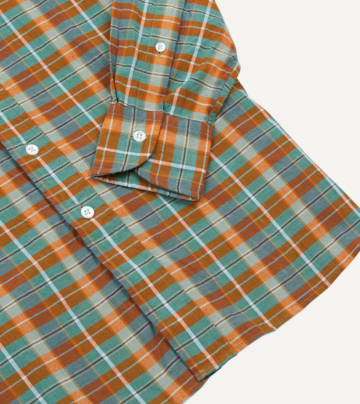 Drake's Orange and Blue Madras Check Cotton Button-Down Shirt