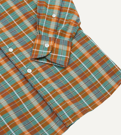 Drake's Orange and Blue Madras Check Cotton Button-Down Shirt