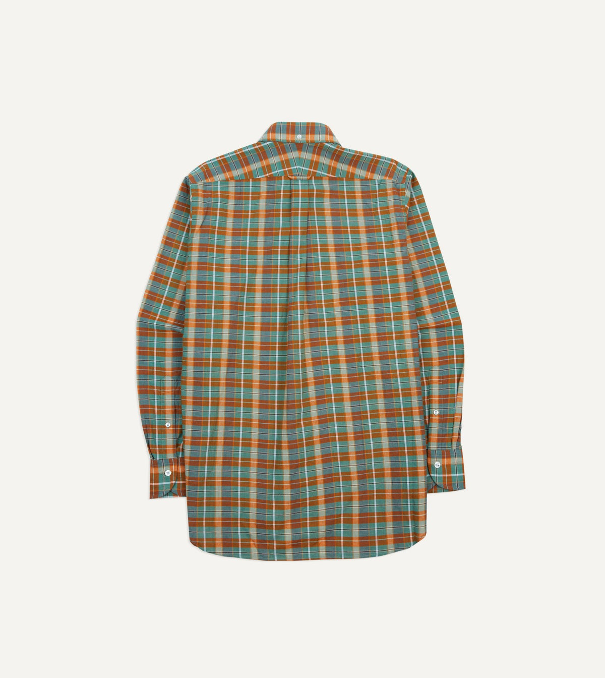 Drake's Orange and Blue Madras Check Cotton Button-Down Shirt