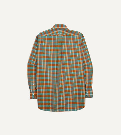 Drake's Orange and Blue Madras Check Cotton Button-Down Shirt
