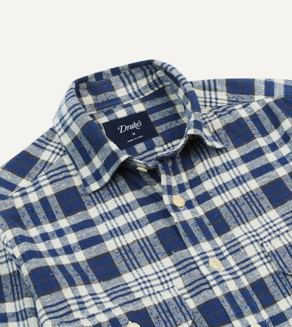 Drake's Blue Check Brushed Cotton Two-Pocket Work Shirt