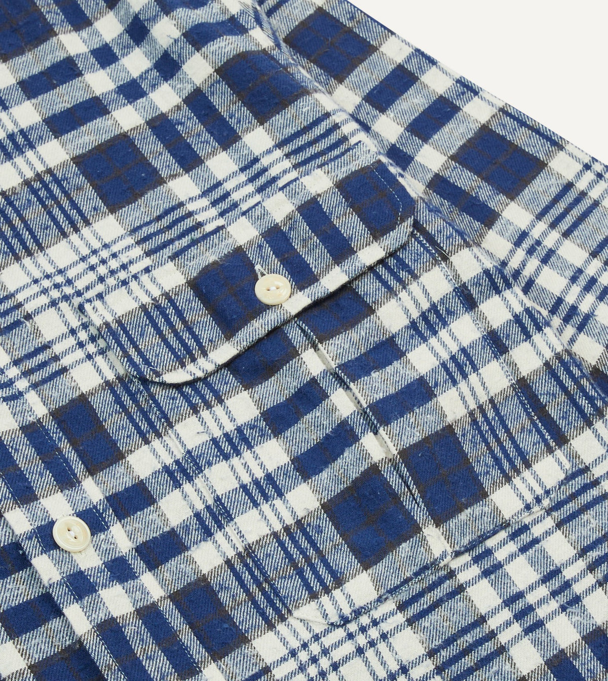 Drake's Blue Check Brushed Cotton Two-Pocket Work Shirt