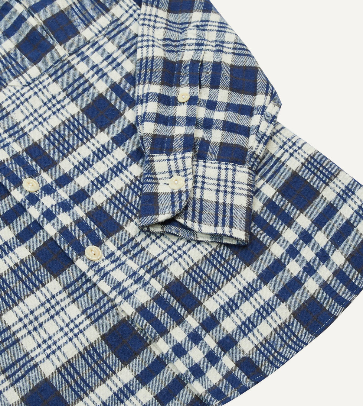 Drake's Blue Check Brushed Cotton Two-Pocket Work Shirt
