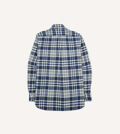 Drake's Blue Check Brushed Cotton Two-Pocket Work Shirt