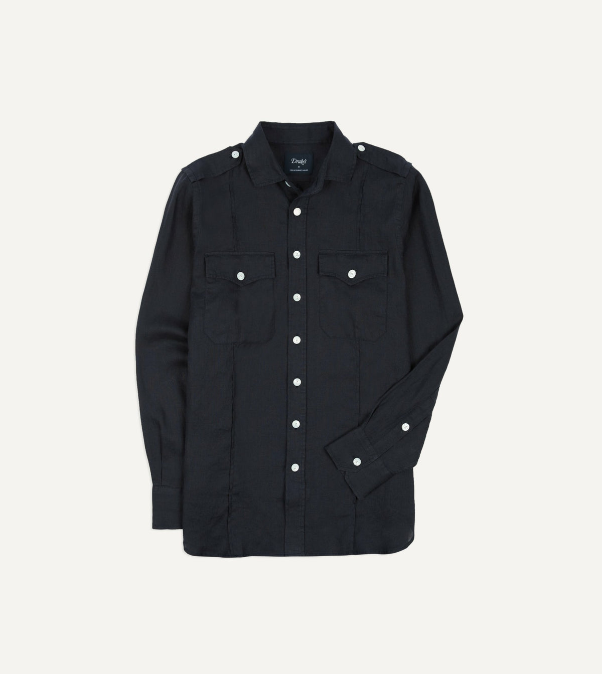 Drake's Navy Linen Pintuck Military Shirt