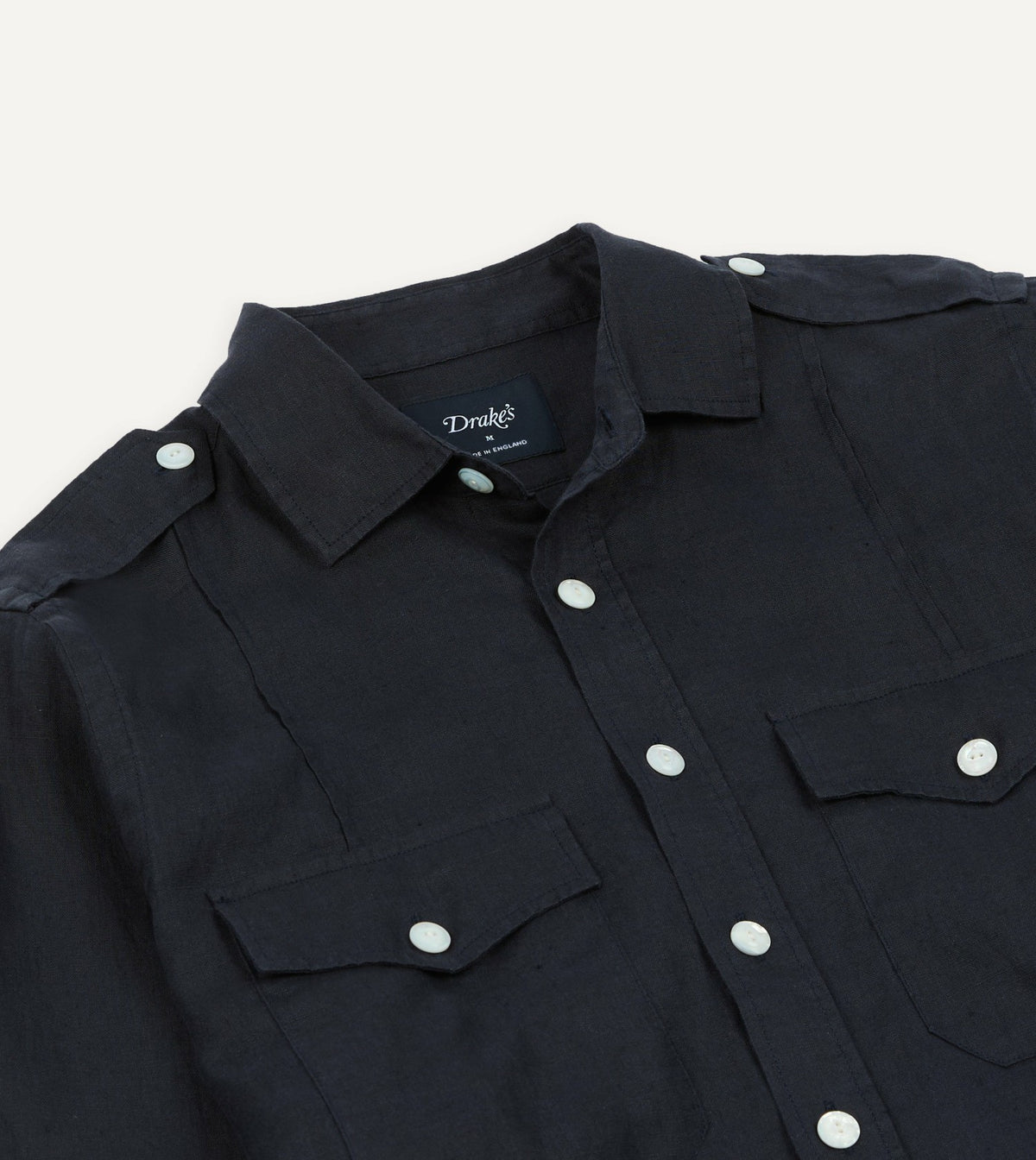 Drake's Navy Linen Pintuck Military Shirt