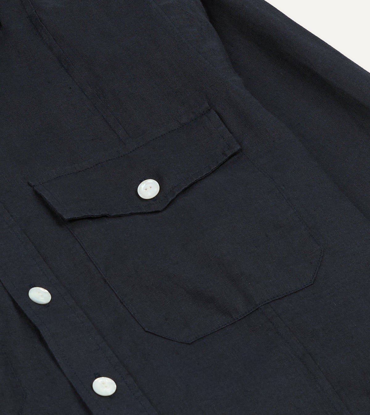 Drake's Navy Linen Pintuck Military Shirt