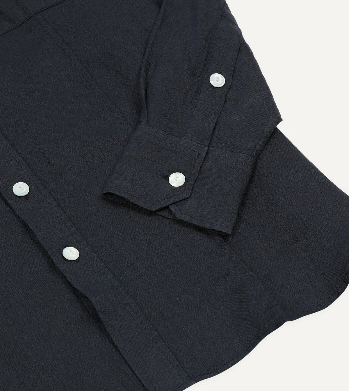 Drake's Navy Linen Pintuck Military Shirt