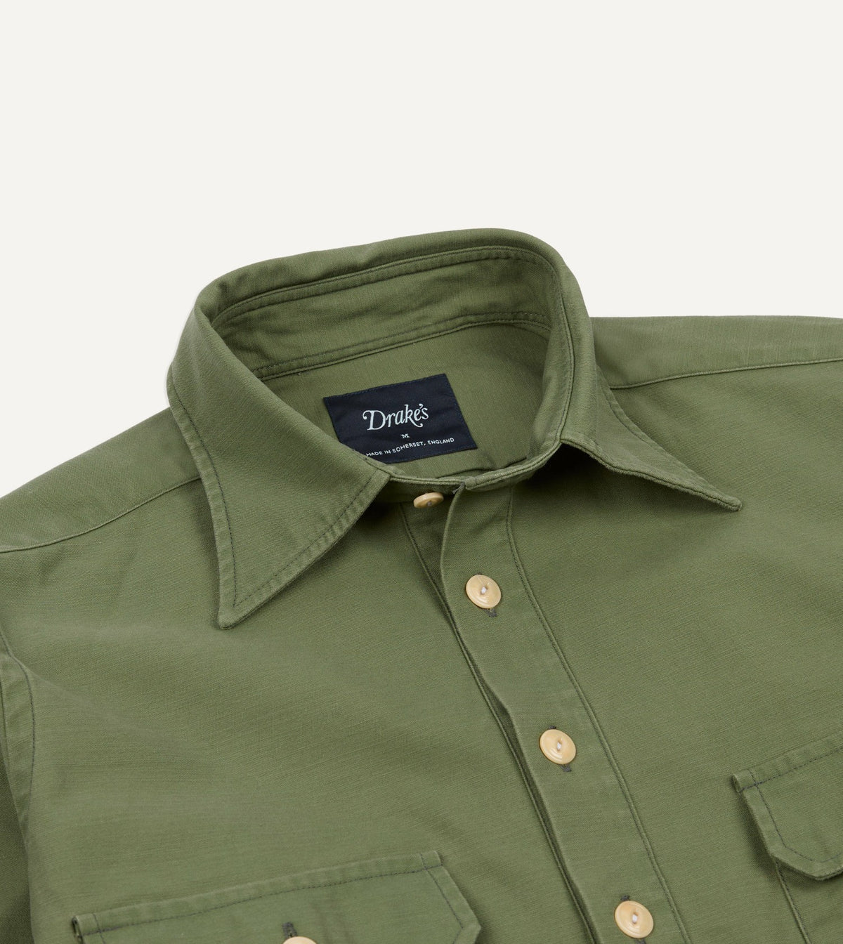 Drake's Green Satin Cotton Popover Work Shirt