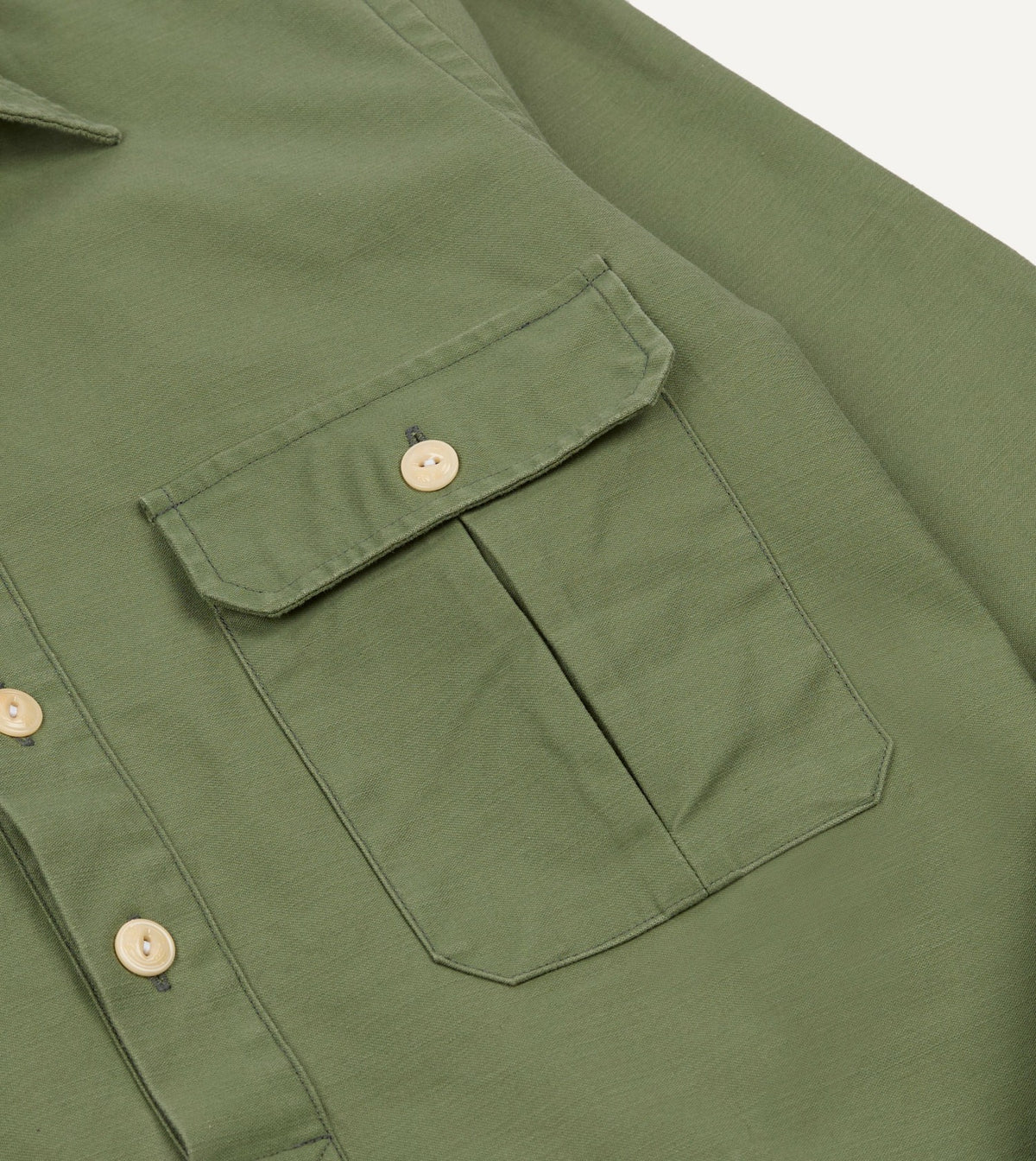 Drake's Green Satin Cotton Popover Work Shirt