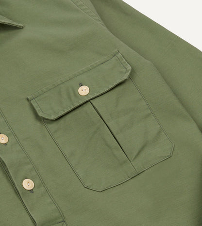 Drake's Green Satin Cotton Popover Work Shirt