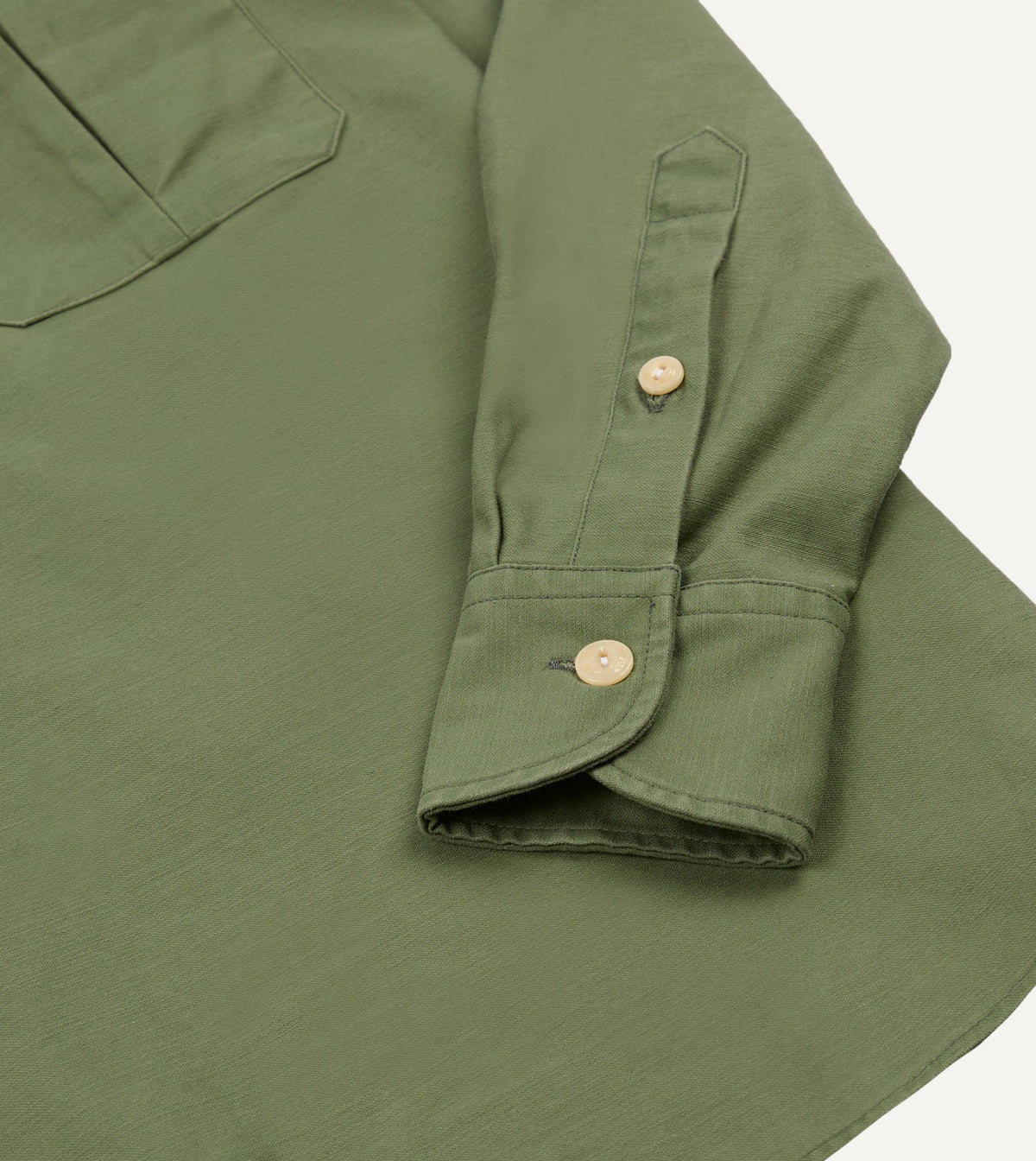 Drake's Green Satin Cotton Popover Work Shirt